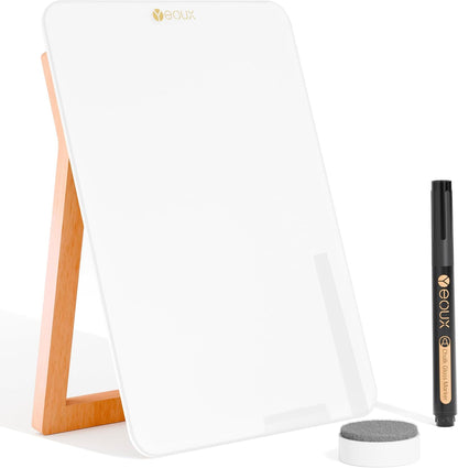 Yeoux Desktop Glass Whiteboard with Reversible Wood Stand 9.5"x6.7"
