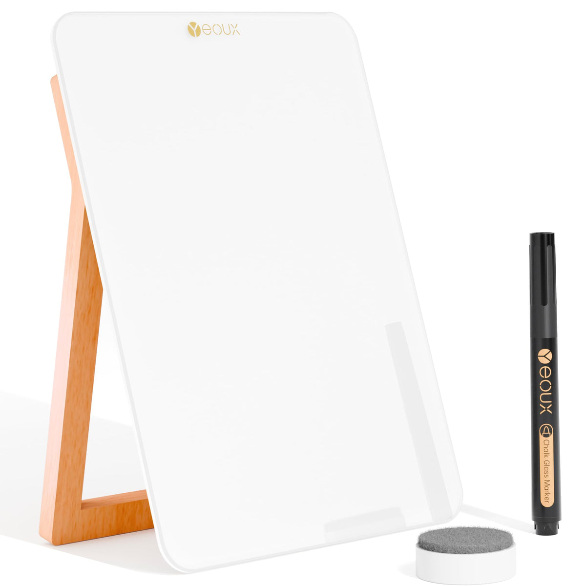 Desktop Black Glass Dry Erase Whiteboard with Reversible Wood Stand, Small Portable White Board Easel for Desk, Reusable Desk Notepad 9.5"x6.7" for Office, Home, School, Marker&Eraser Included, Yeoux
