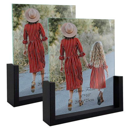 MEBRUDY 5x7 Picture Frame 2 Pack, Black Photo Frames with Tempered Glass Cover and Wooden Base for Tabletop or Desktop Display