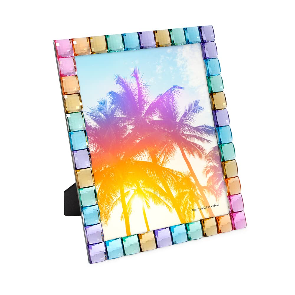 Isaac Jacobs Decorative Sparkling Jewel Picture Frame (4x4, Rainbow)