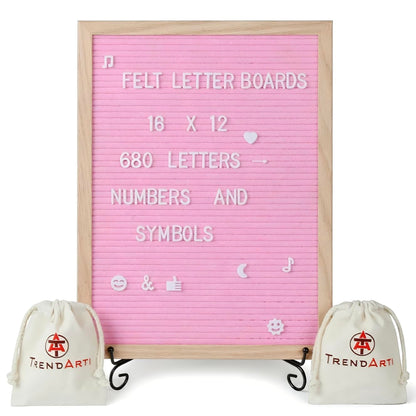 Felt Letter Board - 680 Letters, Numbers & Symbols, 16 x 12 inch, Changeable Message Board for Notes & Announcements, Wood Frame, 2 Storage Bags, Light Brown Frame