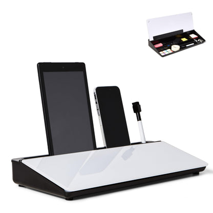 GAROOD Desktop Dry Erase Board with Storage (Black Base) Desk White Board Desk Board Glass Desktop White Board with Stand Home Office Organizer Phone Holder 15.8X7X2 inches