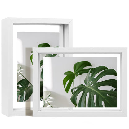 Egofine 5x7 Floating Frames Set of 2, Double Plexiglass Picture Frame, Made of Solid Wood Display Any Size Photo up to 5x7, Wall Mount or Tabletop Standing, Natural Wood