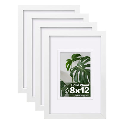 Egofine 8x10 Picture Frames Set of 4, Made of Solid Wood Covered by Plexiglass 4x6 and 5x7 with Mat or 8x10 without Mat, for Table Top Display and Wall Mounting Photo Frame Black