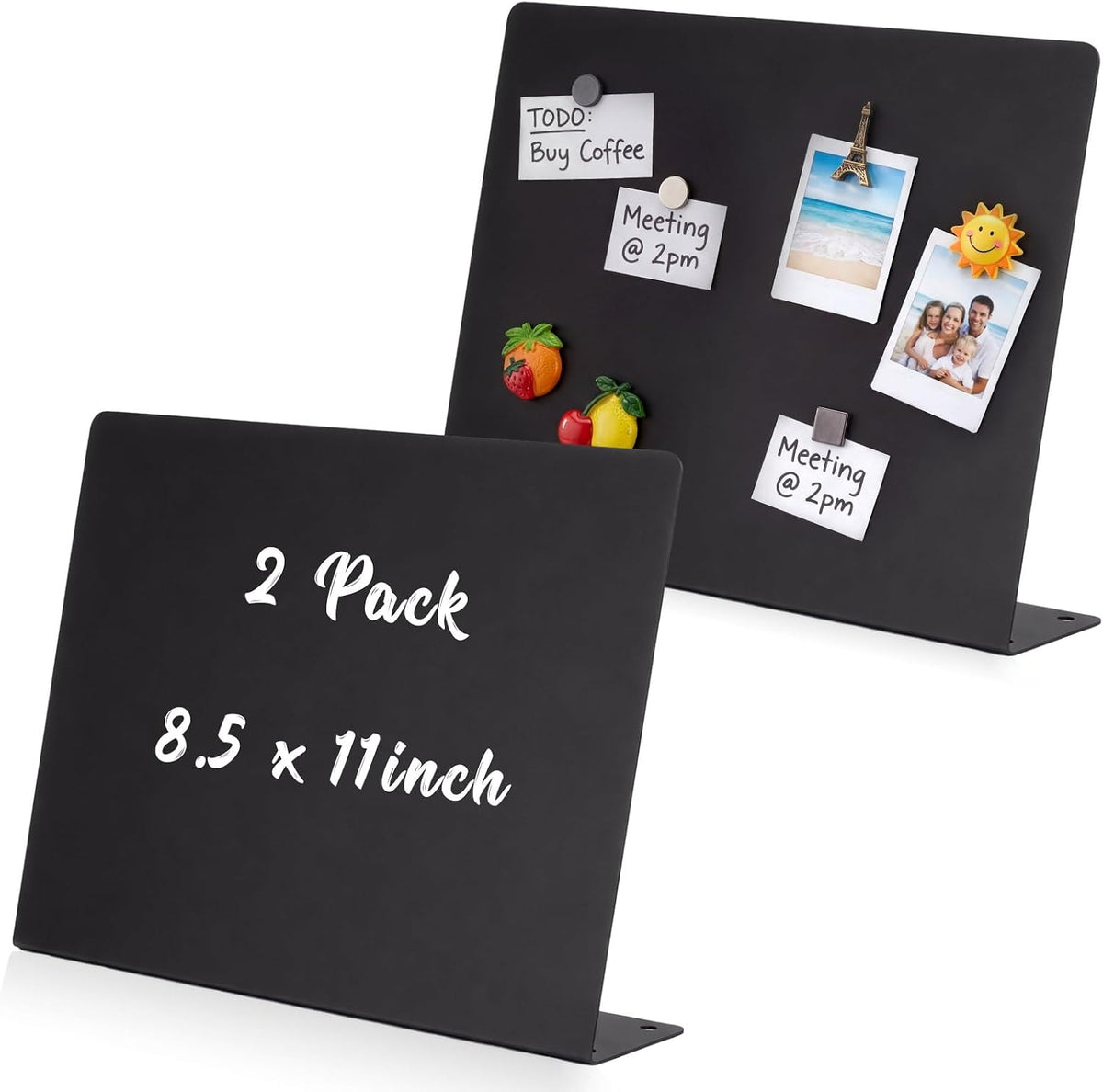 LEIFIDE 2 Pcs Black Magnet Boards Magnetic Bulletin Board Announcement Wave-Shaped Magnetic Display Board Stand Metal Desktop Memo for Menus Dining Table Home School Kitchen Office(8.5 x 11 Inch)