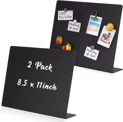 LEIFIDE 2 Pcs Black Magnet Boards Magnetic Bulletin Board Announcement Wave-Shaped Magnetic Display Board Stand Metal Desktop Memo for Menus Dining Table Home School Kitchen Office(8.5 x 11 Inch)