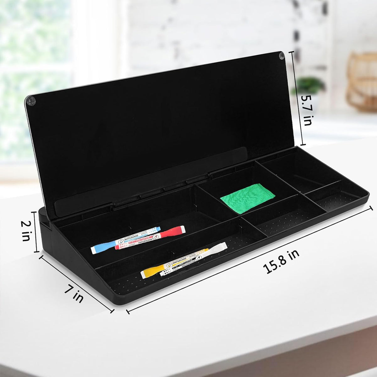 DOLLAR BOSS Glass Desk Whiteboard Small Dry Erase Board, All Black