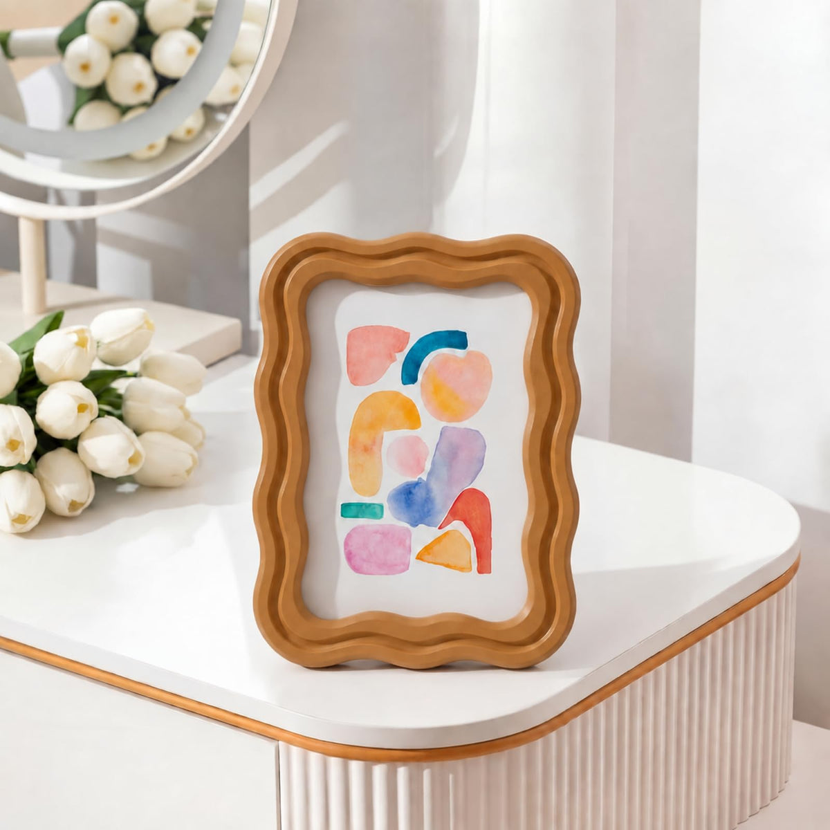 3 Pack 4 x 6 Inch Scalloped Picture Frame with Real Glass, Retro Colors