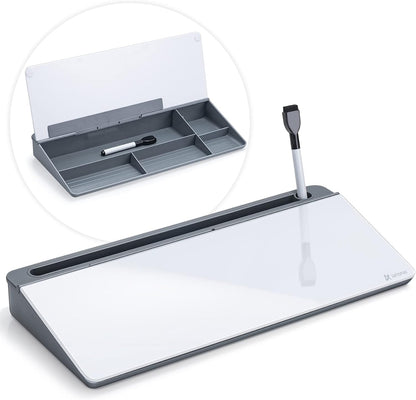 Varhomax Glass Desk Whiteboard with Storage, Desktop Organizer to-do List Memo Notepad Dry Erase White Board for Home Office and School Supplies (Gray)