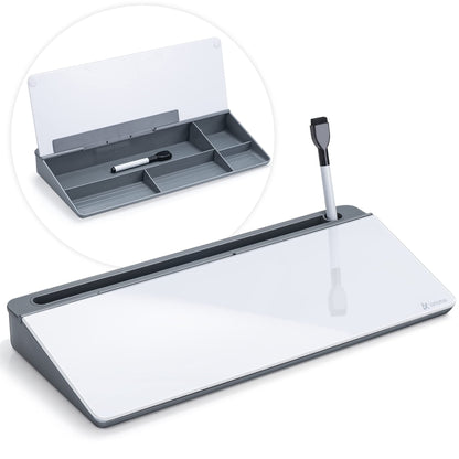 Varhomax Glass Desk Whiteboard with Storage, Desktop Organizer