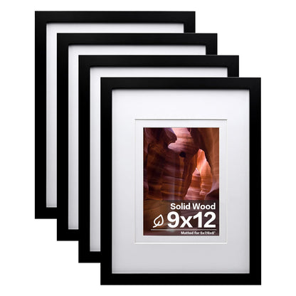Egofine 8x10 Picture Frames Set of 4, Made of Solid Wood Covered by Plexiglass 4x6 and 5x7 with Mat or 8x10 without Mat, for Table Top Display and Wall Mounting Photo Frame Black