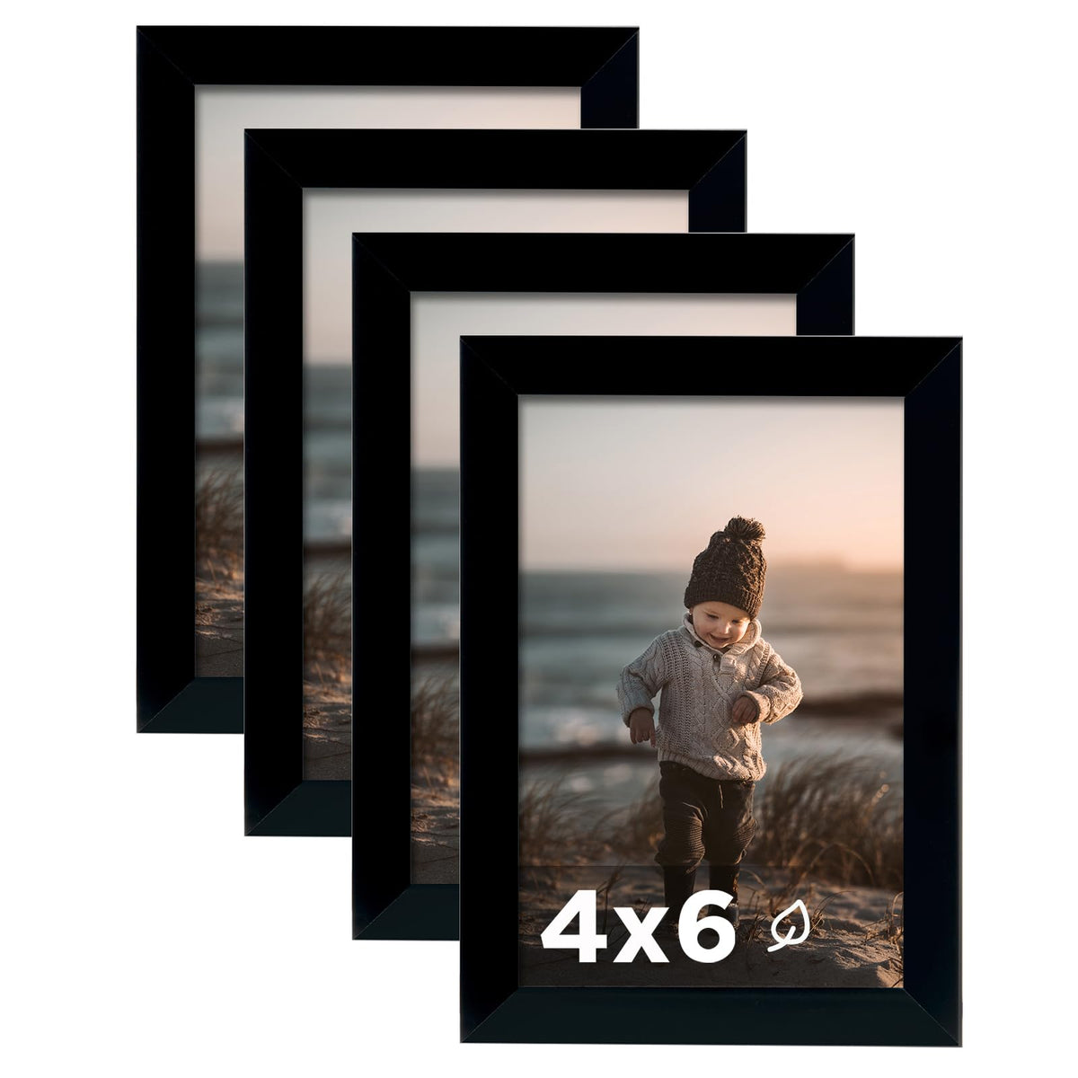 KINLINK 5x7 Picture Frames, Mix Color Photo Frames with Plexiglass for Picture 4x6 with Mat or 5x7 without Mat, Composite Wood Picture Frames for Table Top and Wall Mounting, Set of 4