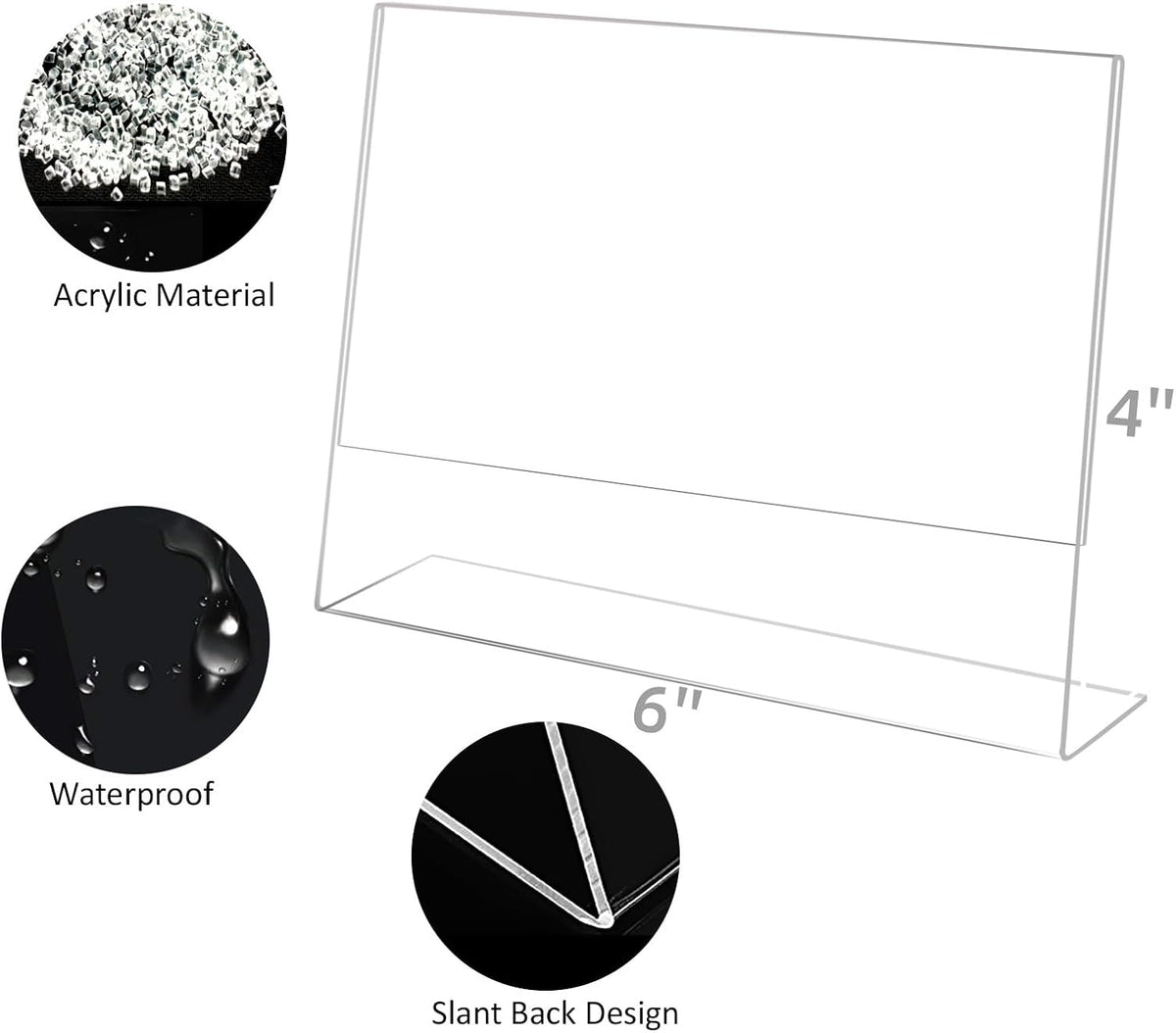 4x6 Acrylic Picture Frames, Set Of 6 Clear Acrylic Frameless Gift for Desktop Display, Standing Picture or Display Sign Holder with Inserts for Home Office - Horizontal