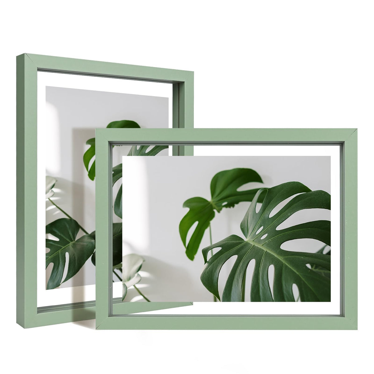 Egofine 5x7 Floating Frames Set of 2, Double Plexiglass Picture Frame, Made of Solid Wood Display Any Size Photo up to 5x7, Wall Mount or Tabletop Standing, Natural Wood