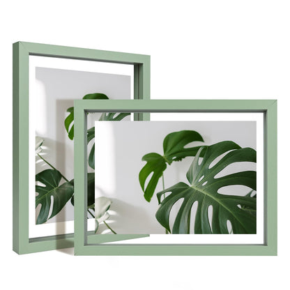 Egofine 5x7 Floating Frames Set of 2, Double Plexiglass Picture Frame, Made of Solid Wood Display Any Size Photo up to 5x7, Wall Mount or Tabletop Standing, Natural Wood