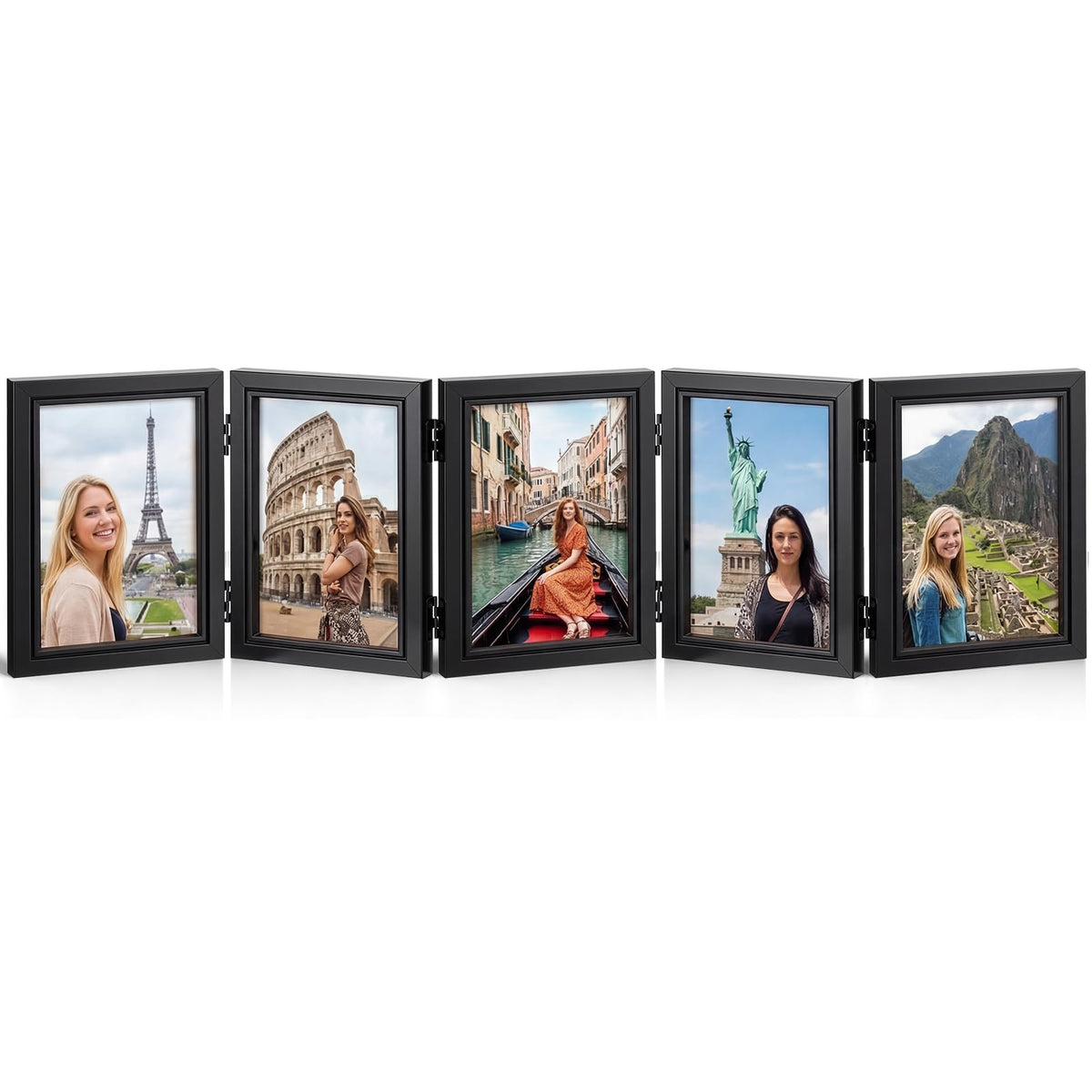 Suzile 5 Folding Hinged Picture Frame Foldable Photo Frame for Family, Collage, Picture, photo, Rustic Desk, Birthday Anniversary, Black(3.5x5inch)