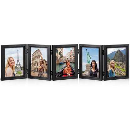 Suzile 5 Folding Hinged Picture Frame Foldable Photo Frame for Family, Collage, Picture, photo, Rustic Desk, Birthday Anniversary, Black(3.5x5inch)