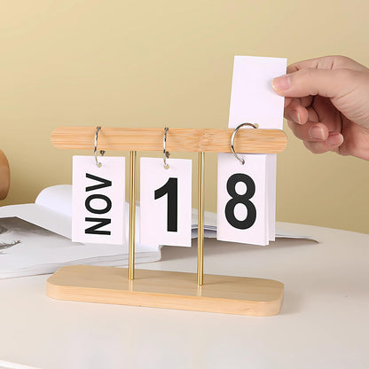 Perpetual Flip Desk Calendar, Reusable Desktop Decor, White