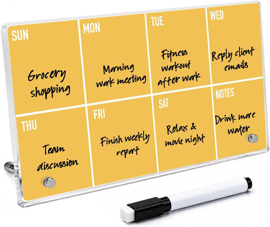 HTBIG Acrylic Weekly Message Calendar Board Dry Erase Yellow Plan Board