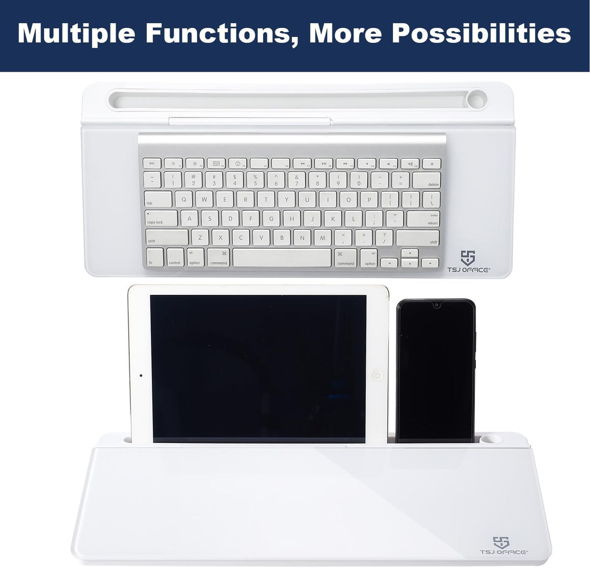 TSJ OFFICE Small Desktop Whiteboard -Glass Dry Erase Board Computer Keyboard Stand White Board Surface Pad with Drawer, Desk Organizers with Accessories for Office, Home, School Supplies - White