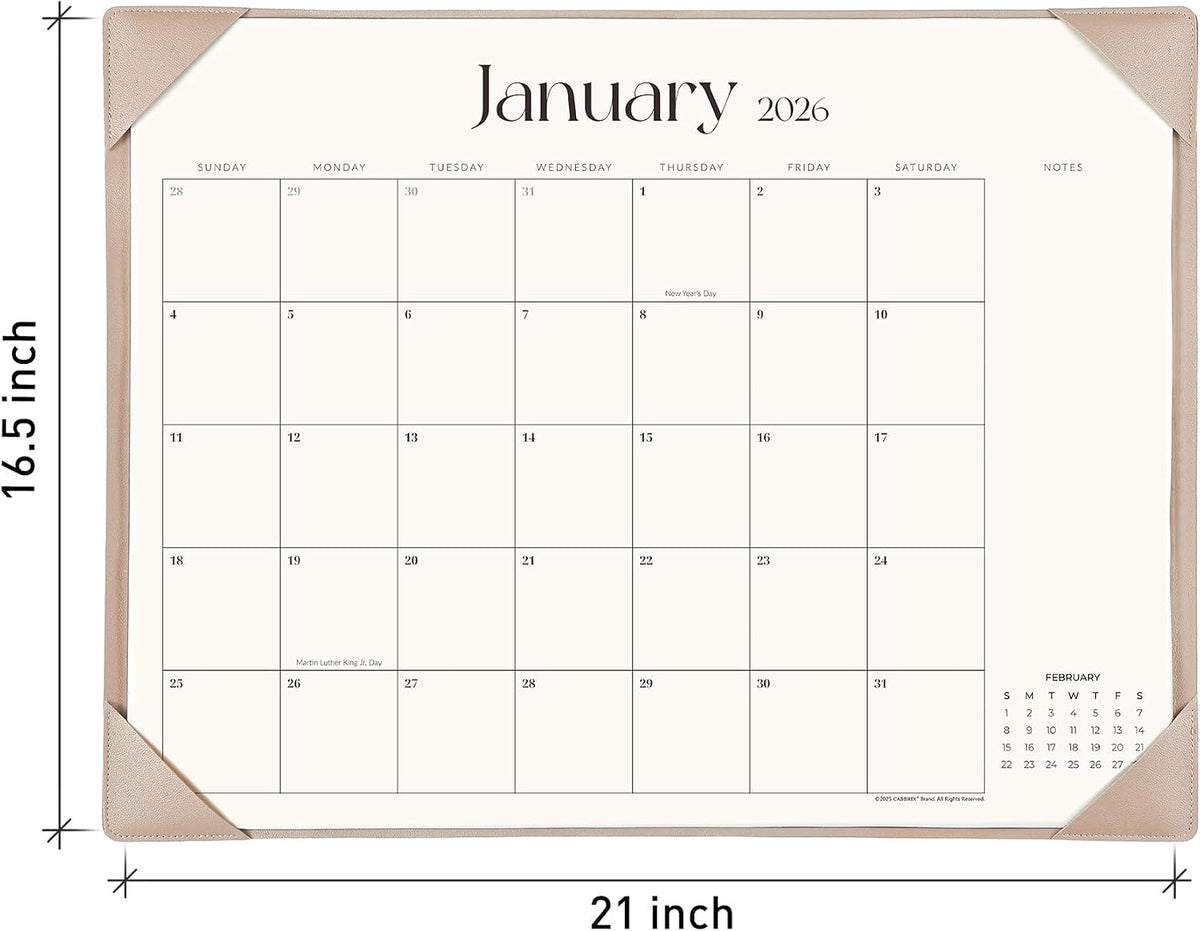 Simplified Desk Calendar 2026 with Desktop Mat, Cabbrix Large Desk Pad Calendar 21" x 16-1/2" Runs From January 2026 to June 2027, Desk Blotter Calendar for Home School and Office (Apricot)