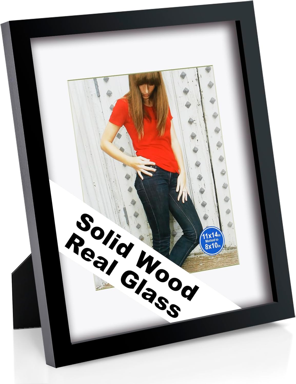RPJC 11x14 Solid Wood Picture Frame Real Glass Cover Black