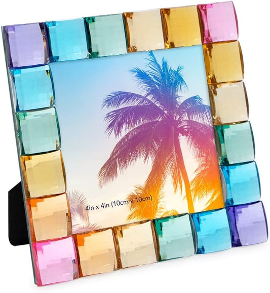 Isaac Jacobs Decorative Sparkling Jewel Picture Frame (4x4, Rainbow)