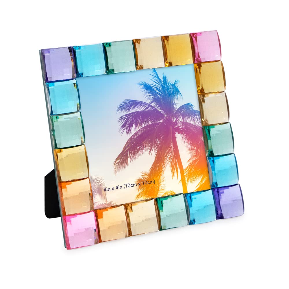 Isaac Jacobs Decorative Sparkling Jewel Picture Frame (4x4, Rainbow)