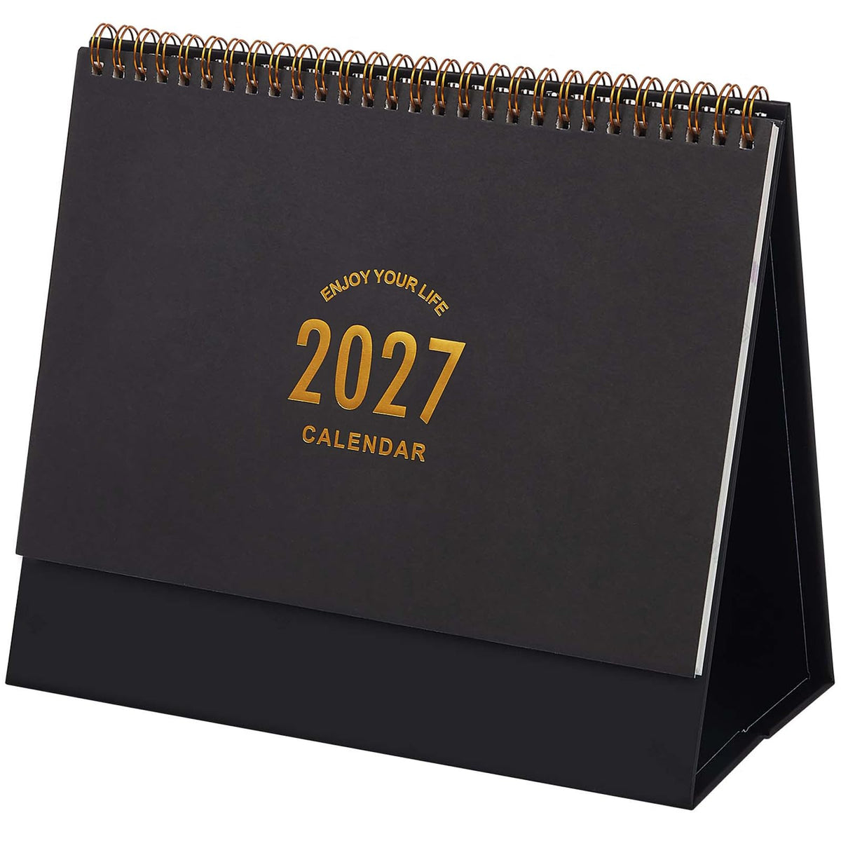Small Desk Calendar 2027-2028, Standing Flip Desktop Calendar from January 2027 to June 2028 - Metal Ring Twin-Wire Binding Monthly Desktop Calendar for Home Office School (Black)
