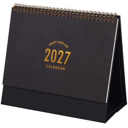 Small Desk Calendar 2027-2028, Standing Flip Desktop Calendar from January 2027 to June 2028 - Metal Ring Twin-Wire Binding Monthly Desktop Calendar for Home Office School (Black)