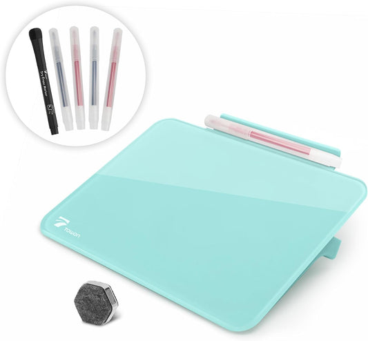 Aqua Blue Mini Desktop Pure Glass Whiteboard, Small Glass Dry-Erase Stand