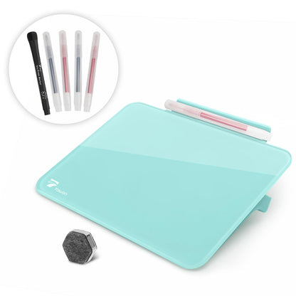 Aqua Blue Mini Desktop Pure Glass Whiteboard, Small Glass Dry-Erase Stand