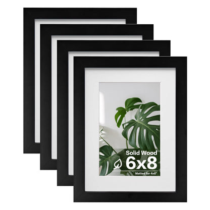 Egofine 8x10 Picture Frames Set of 4, Made of Solid Wood Covered by Plexiglass 4x6 and 5x7 with Mat or 8x10 without Mat, for Table Top Display and Wall Mounting Photo Frame Black
