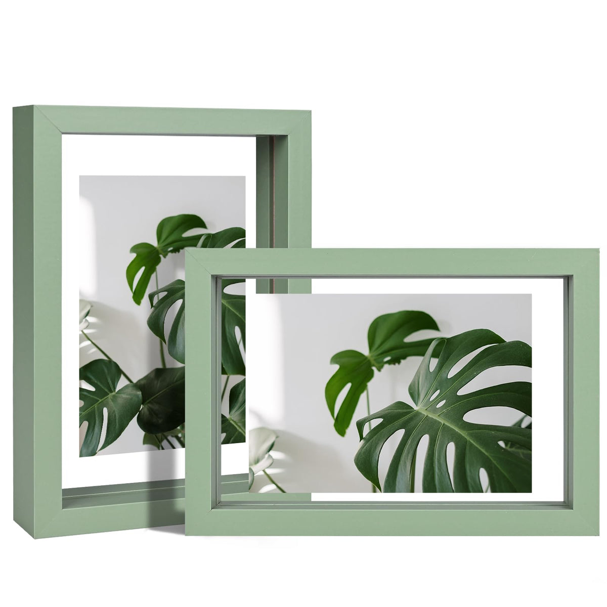 Egofine 5x7 Floating Frames Set of 2, Double Plexiglass Picture Frame, Made of Solid Wood Display Any Size Photo up to 5x7, Wall Mount or Tabletop Standing, Natural Wood