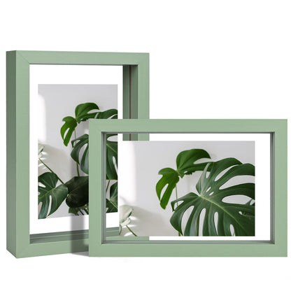 Egofine 5x7 Floating Frames Set of 2, Double Plexiglass Picture Frame, Made of Solid Wood Display Any Size Photo up to 5x7, Wall Mount or Tabletop Standing, Natural Wood
