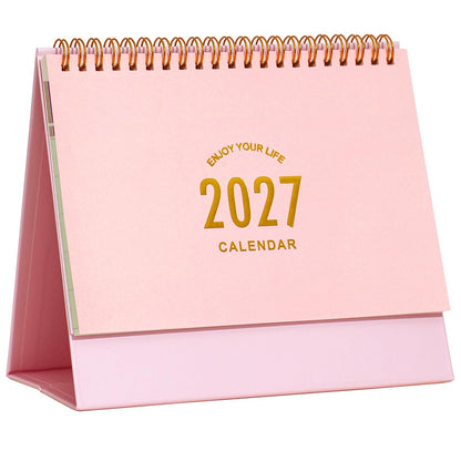 Small Desk Calendar 2027-2028, Standing Flip Desktop Calendar from January 2027 to June 2028 - Metal Ring Twin-Wire Binding Monthly Desktop Calendar for Home Office School (Black)