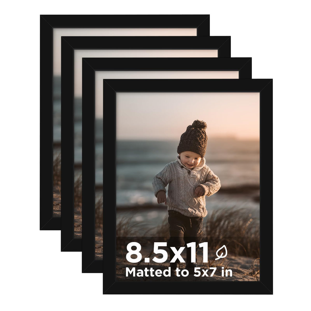 KINLINK 5x7 Picture Frames, Mix Color Photo Frames with Plexiglass for Picture 4x6 with Mat or 5x7 without Mat, Composite Wood Picture Frames for Table Top and Wall Mounting, Set of 4