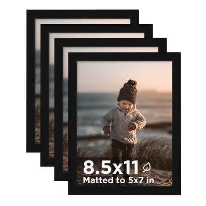 KINLINK 5x7 Picture Frames, Mix Color Photo Frames with Plexiglass for Picture 4x6 with Mat or 5x7 without Mat, Composite Wood Picture Frames for Table Top and Wall Mounting, Set of 4
