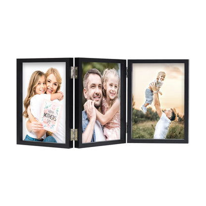 WUTL 3 Picture Frame Triple Collage 5x7 Frames with Real Glass Black