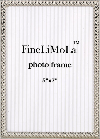 5x7'' Silver Rope Design Metal Picture Frames with Hi Quality Velvet Backing and Real Glass Front,Silver Photo Frame 7x5'' for Desktop Display Or Wall Hanging