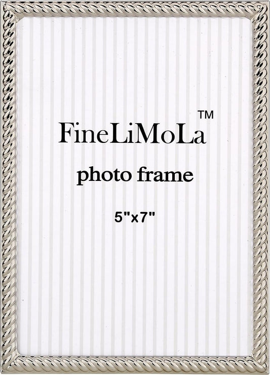 5x7'' Silver Rope Design Metal Picture Frames with Hi Quality Velvet Backing and Real Glass Front,Silver Photo Frame 7x5'' for Desktop Display Or Wall Hanging