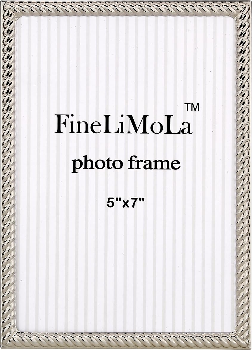 5x7'' Silver Rope Design Metal Picture Frames with Hi Quality Velvet Backing and Real Glass Front,Silver Photo Frame 7x5'' for Desktop Display Or Wall Hanging