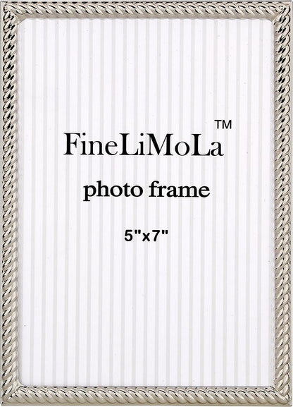 5x7'' Silver Rope Design Metal Picture Frames with Hi Quality Velvet Backing and Real Glass Front,Silver Photo Frame 7x5'' for Desktop Display Or Wall Hanging