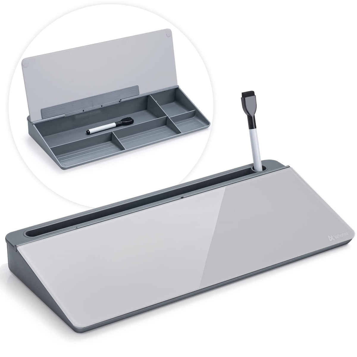 Varhomax Desktop Whiteboard with Storage, Desk Organizer Dry Erase Glass White Board to-do List Memo Notepad for Home Office and School Supplies (Black)