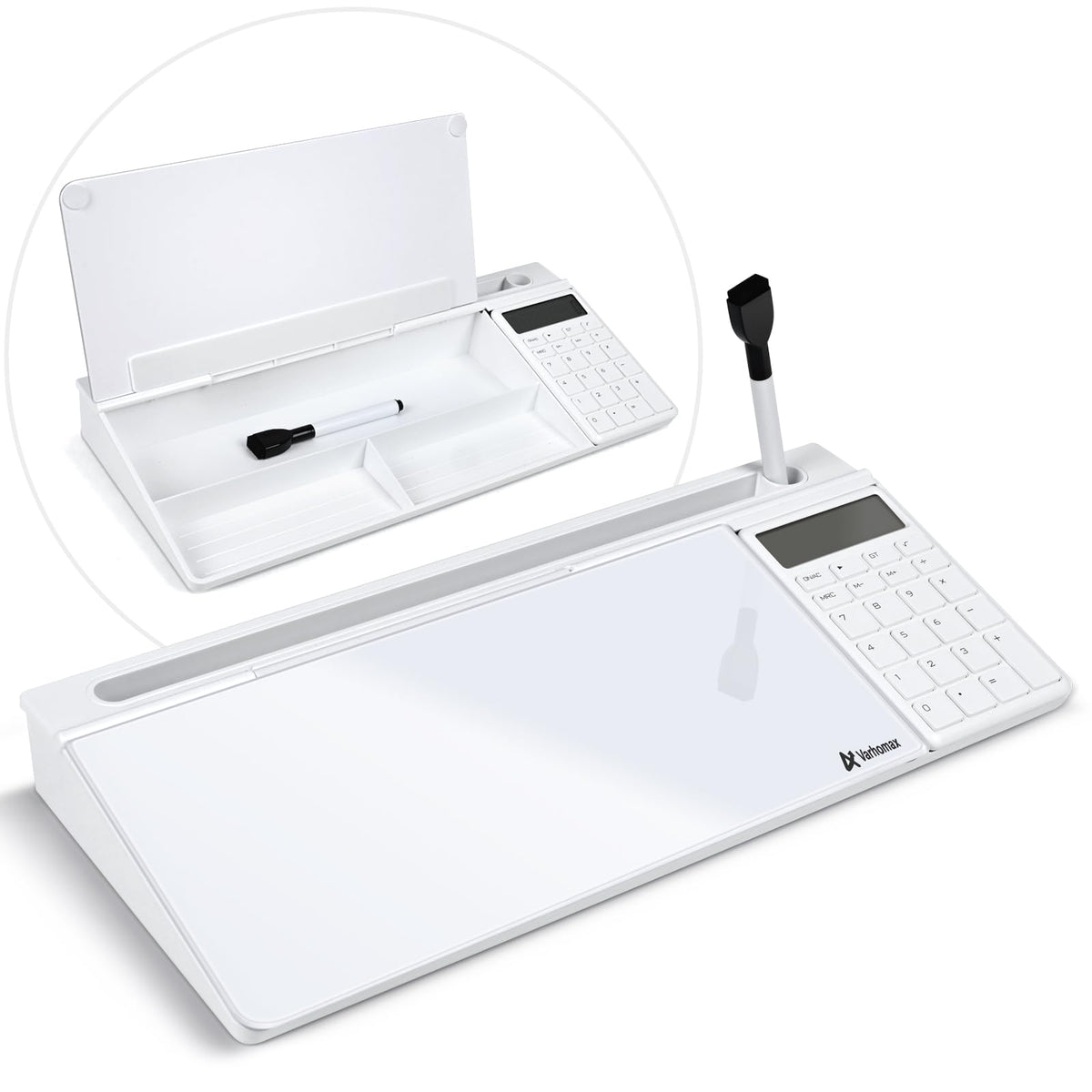 Varhomax Glass Desk Whiteboard Gray with Calculator