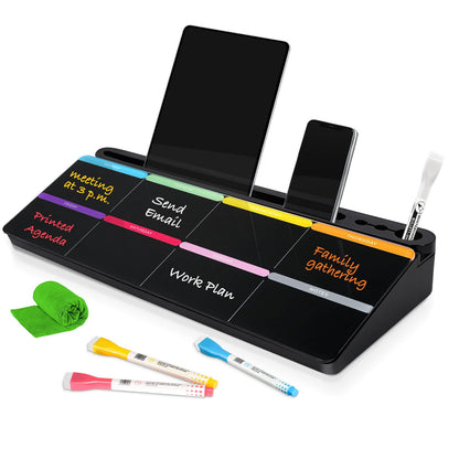 DOLLAR BOSS Glass Desk Whiteboard Small Dry Erase Board, All Black