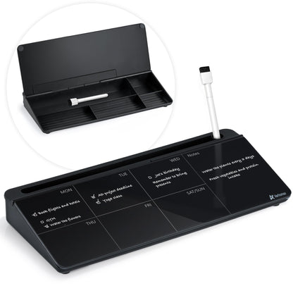Varhomax Glass Desk Whiteboard with Storage, Desktop Organizer