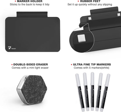 Black Mini Desktop Pure Glass Whiteboard, Small Glass Dry-Erase Whiteboard