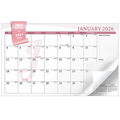 Ospelelf Desk Calendar 2026-2027 with Storage Pocket Protective Cover Large 12"x17" Leather Monthly Wall Planner Pad 18 Months January 2026 - June 2027 Pink