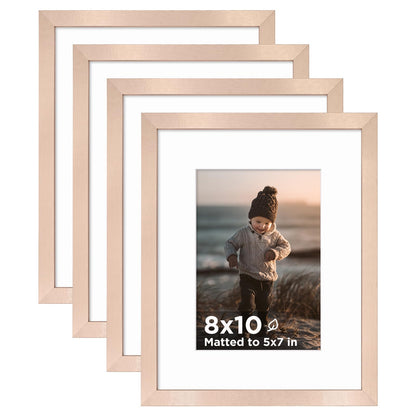 KINLINK 5x7 Picture Frames, Mix Color Photo Frames with Plexiglass for Picture 4x6 with Mat or 5x7 without Mat, Composite Wood Picture Frames for Table Top and Wall Mounting, Set of 4